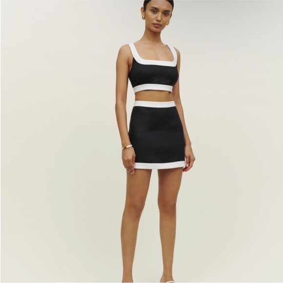 Reformation Robbie two piece set black and white crop and skirt set - Picture 5 of 9
